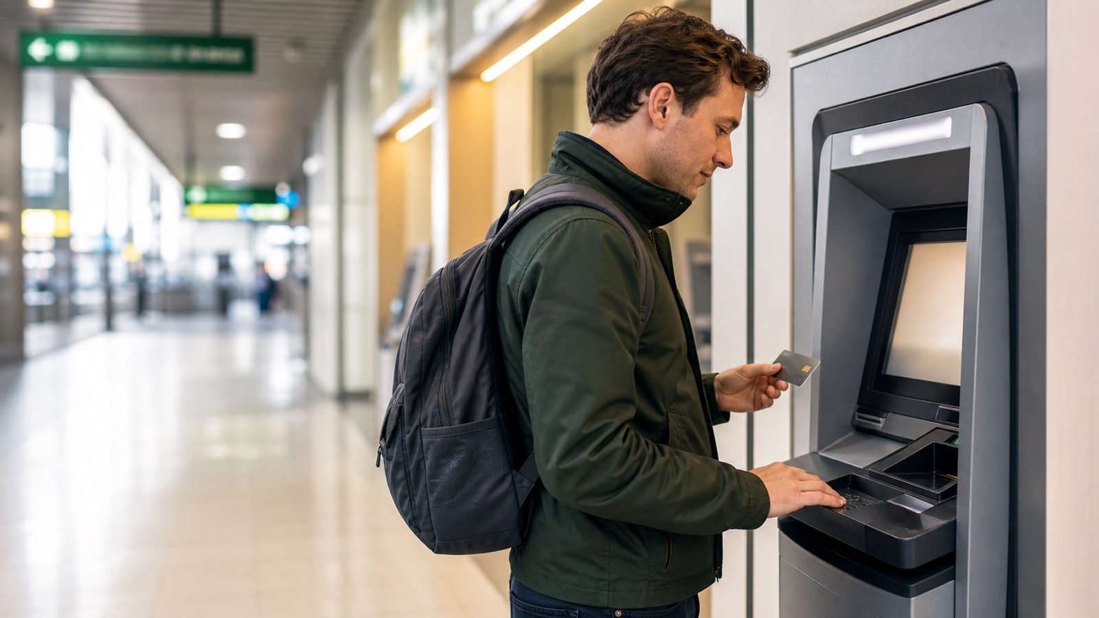 Traveler using an ATM in Korea