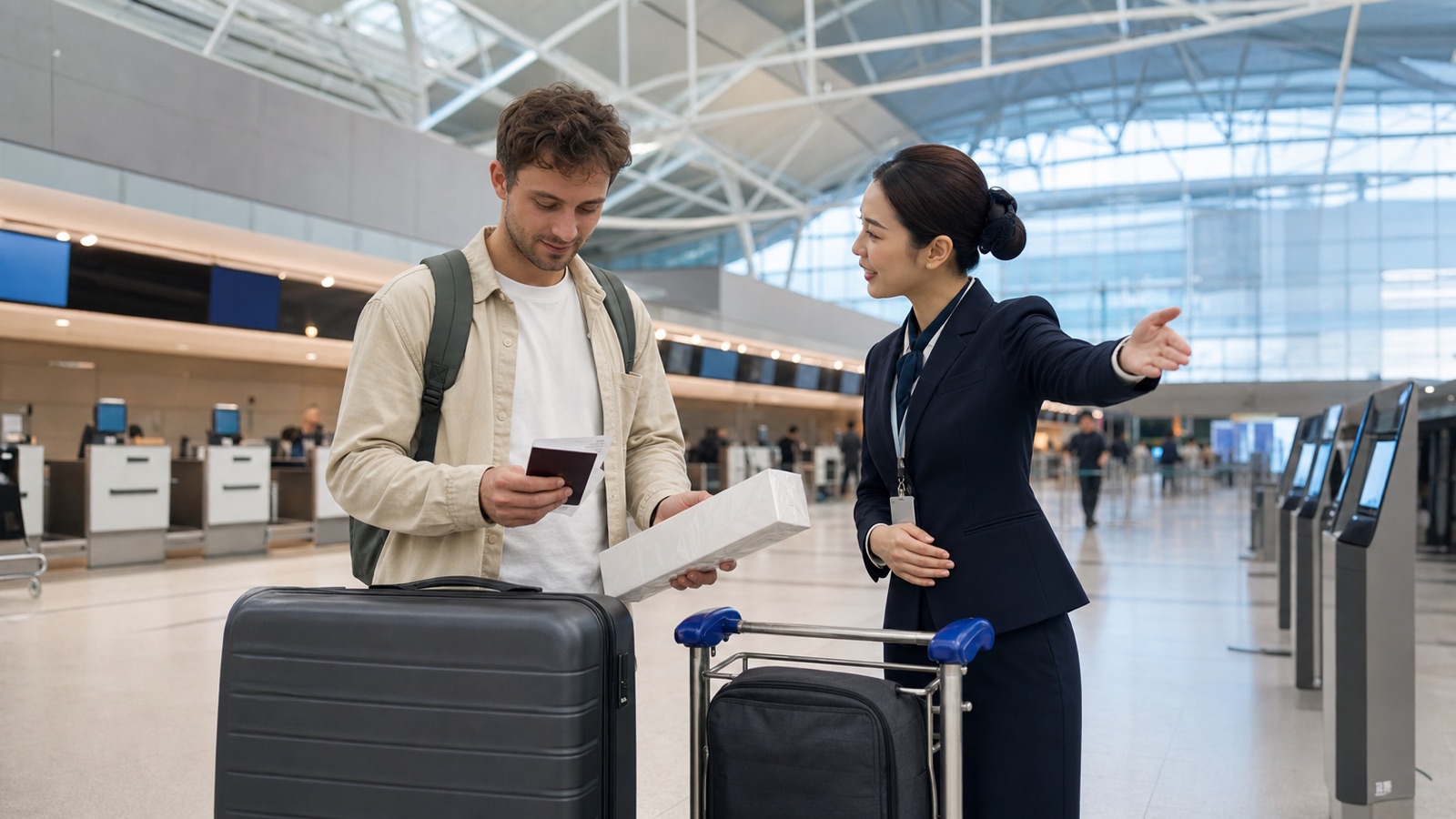 Traveler preparing tax refund goods