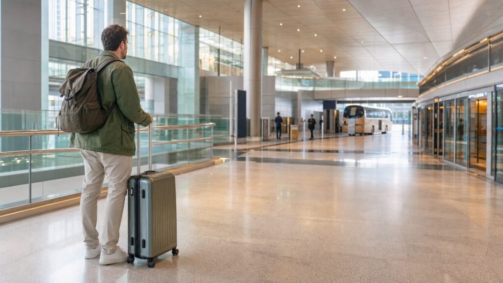 Traveler choosing airport transport in Seoul