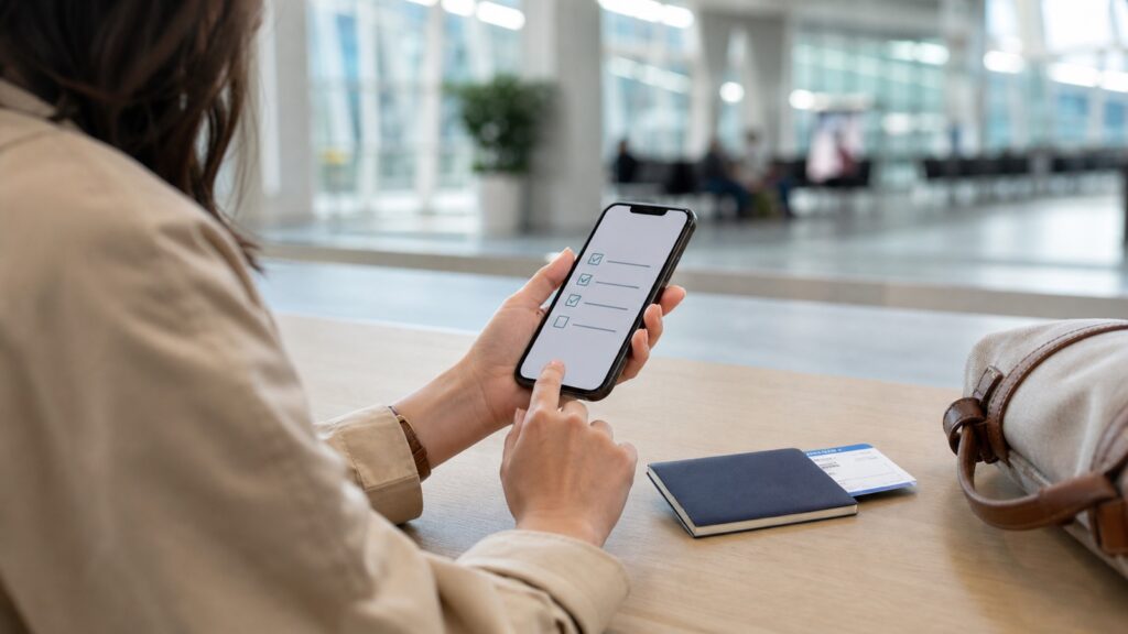 Traveler checking Korea arrival documents