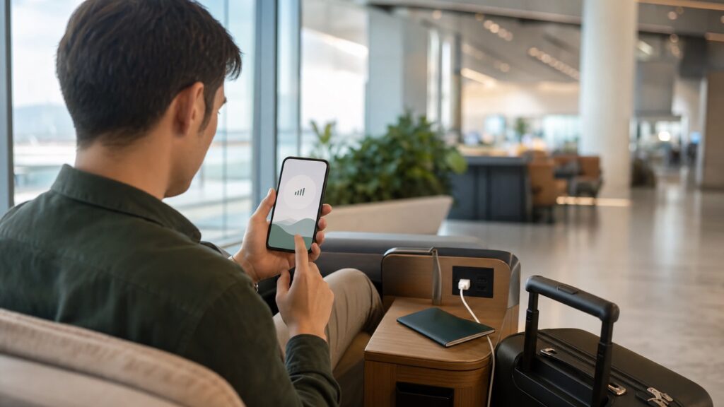 Traveler setting up a Korea eSIM