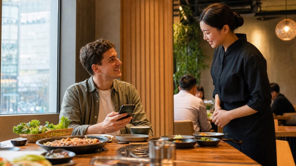 Traveler confirming a restaurant reservation