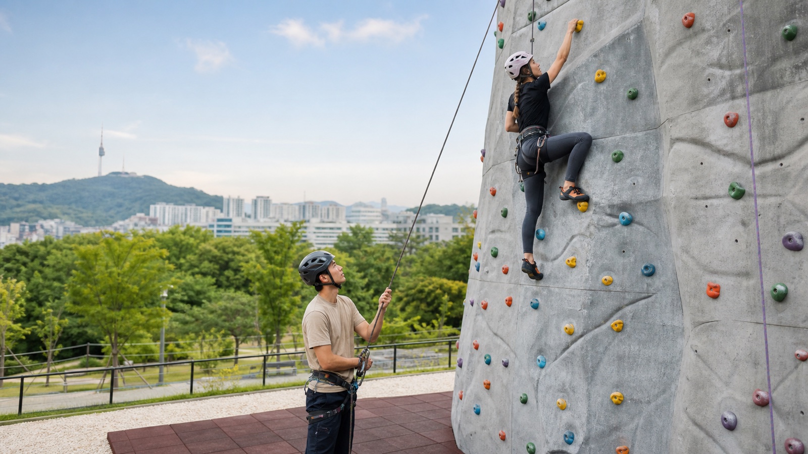 Supervised beginner climbing in Seoul on an artificial wall