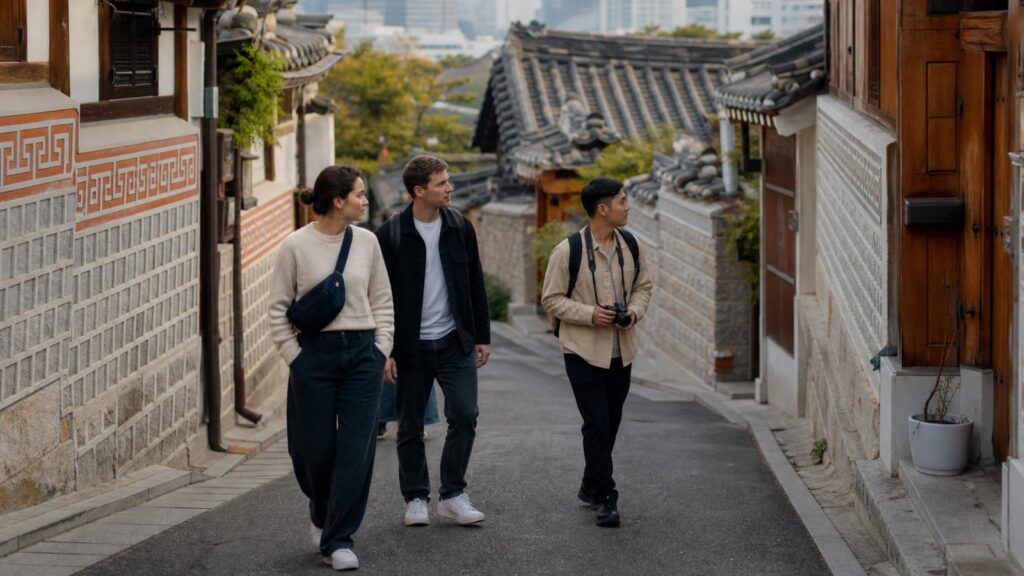 International visitors following Bukchon Hanok Village hours respectfully