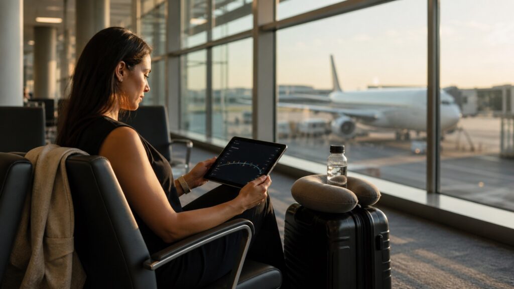 Traveler preparing for a long-haul flight to Korea