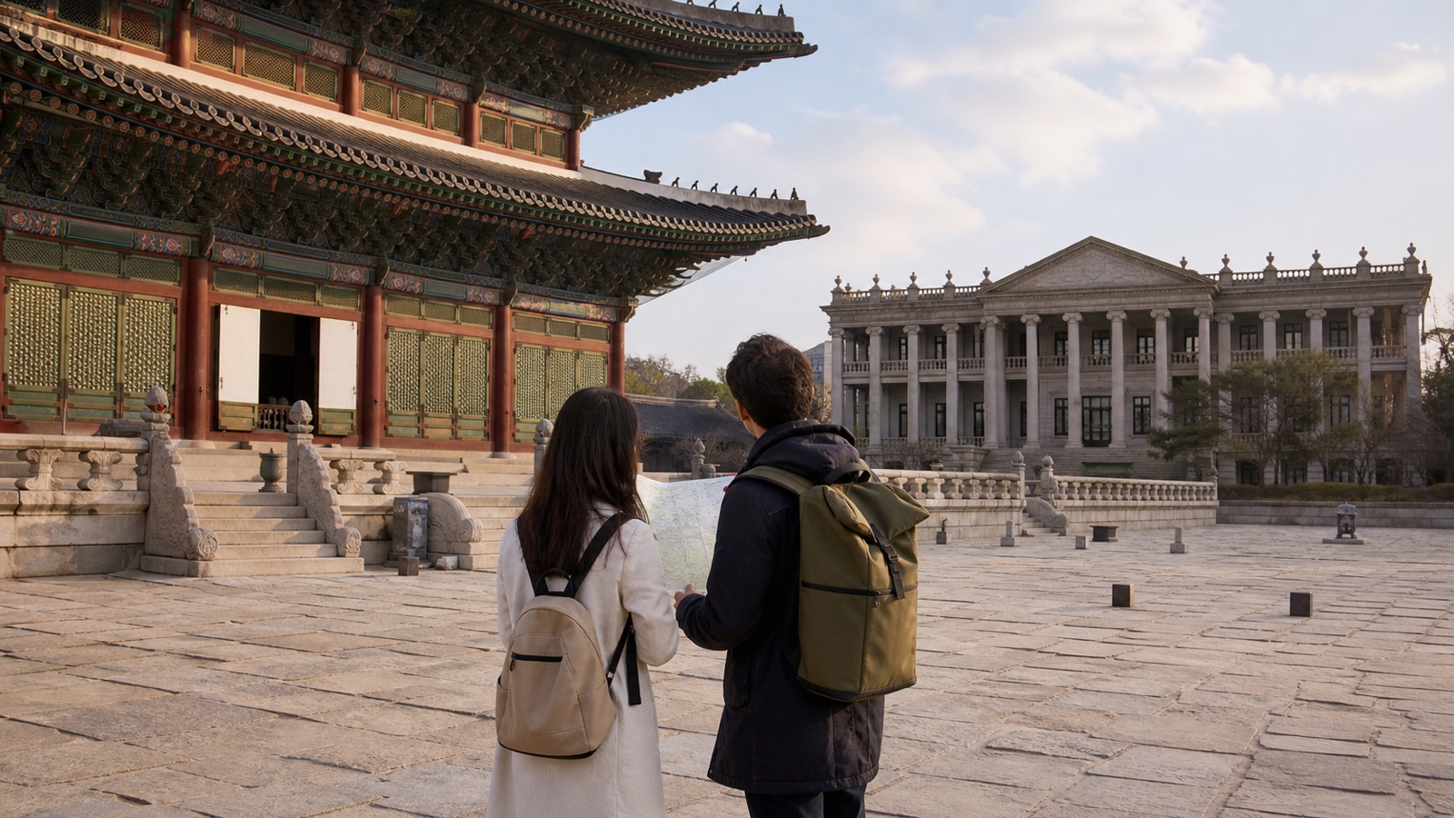 International visitors planning Gyeongbokgung and Deoksugung palace visits
