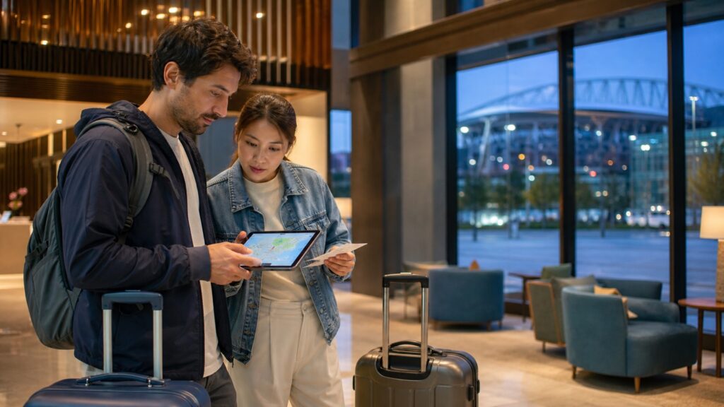 Concert travelers comparing hotels near Incheon Munhak Stadium