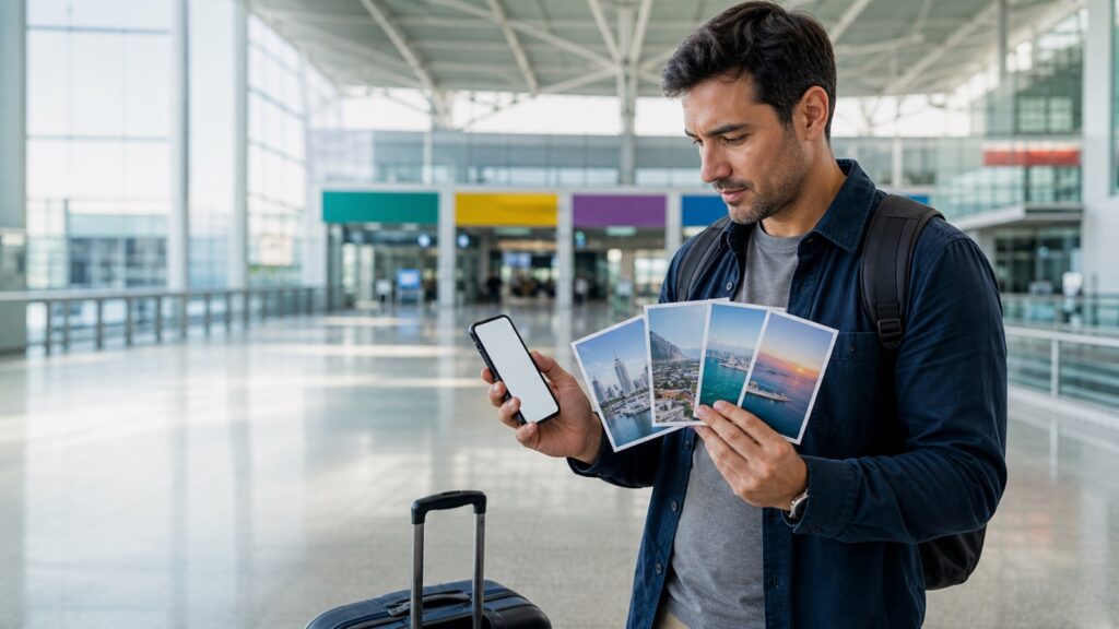 Traveler organizing a multi-city Korea airport itinerary