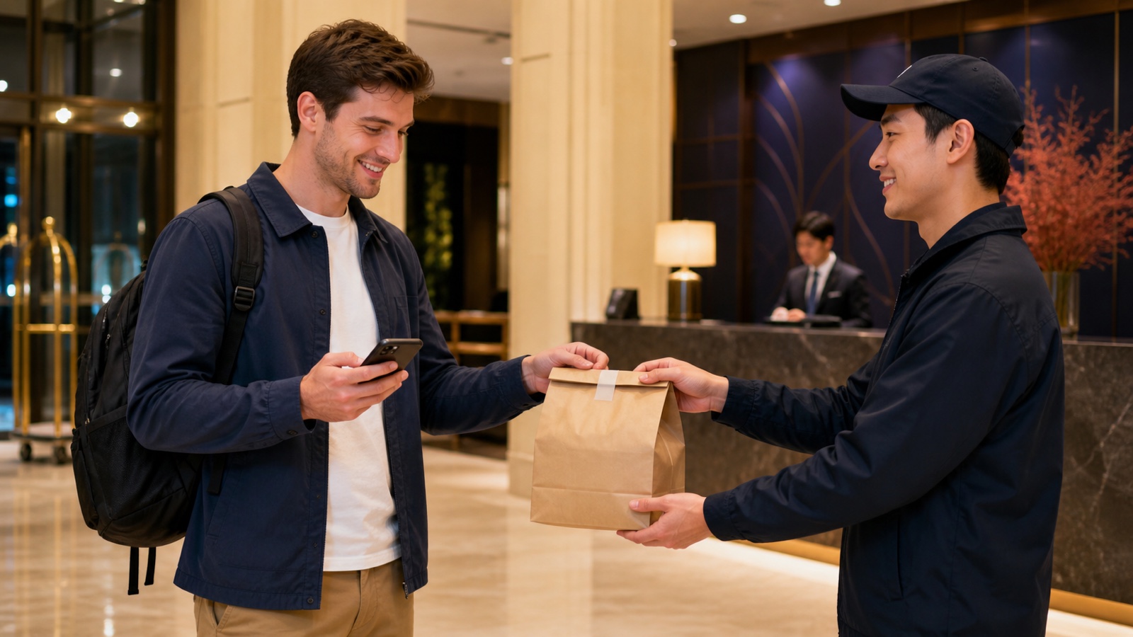 Traveler receiving Korea food delivery