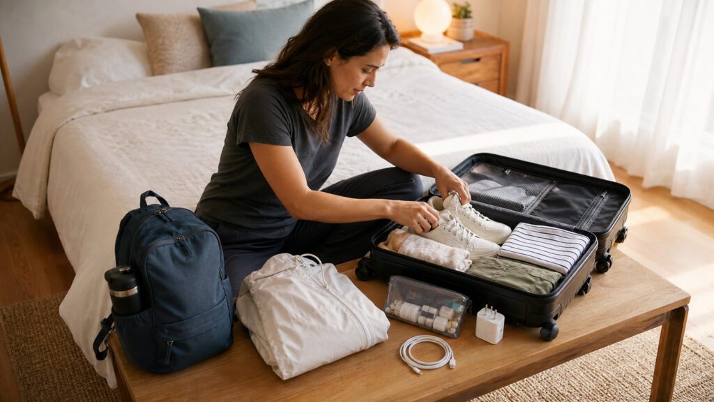 Traveler packing practical essentials for Korea