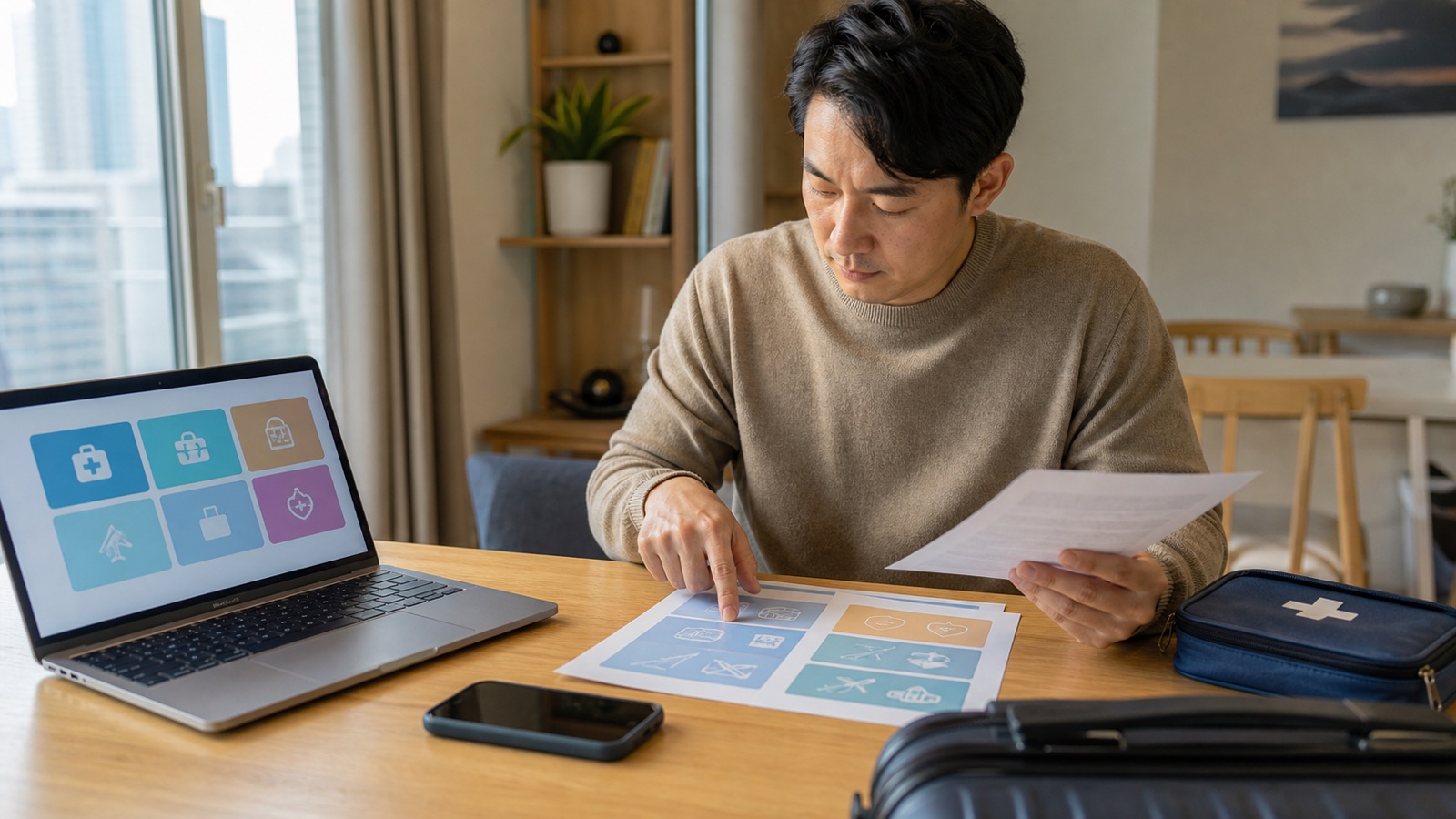 Traveler comparing Korea travel insurance coverage