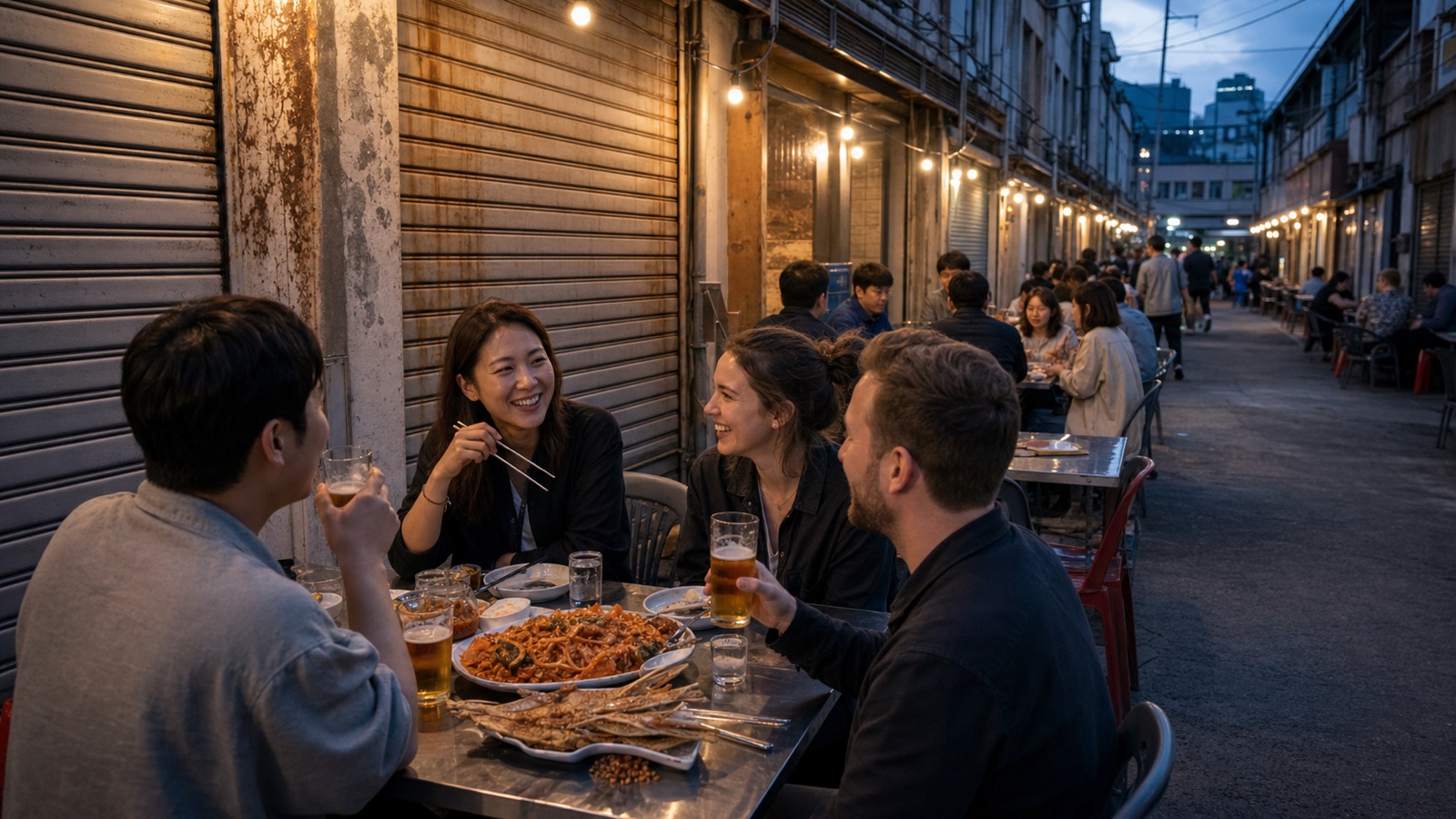 Korean outdoor drinking culture at a generic Seoul yajang