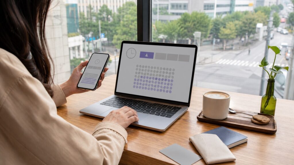 International traveler preparing for an online concert ticket sale