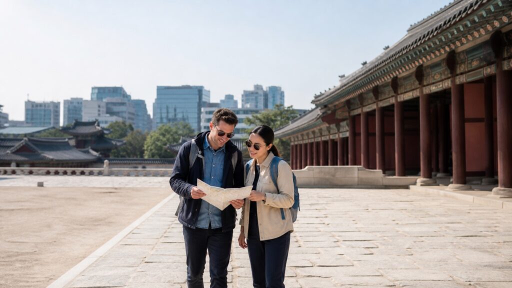 Travelers planning a five-day Seoul itinerary at a palace