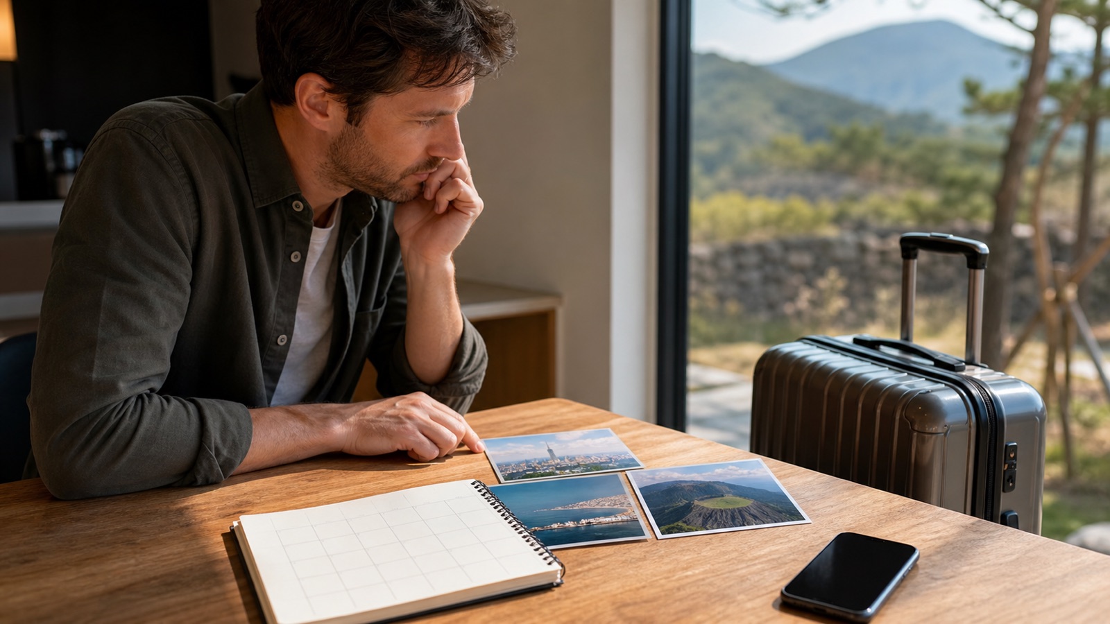 Traveler comparing three Korea destinations