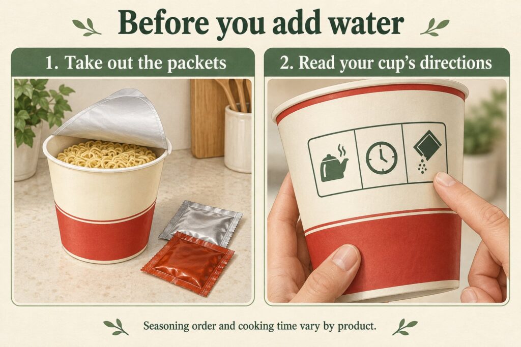 Korean cup noodles with seasoning packets removed