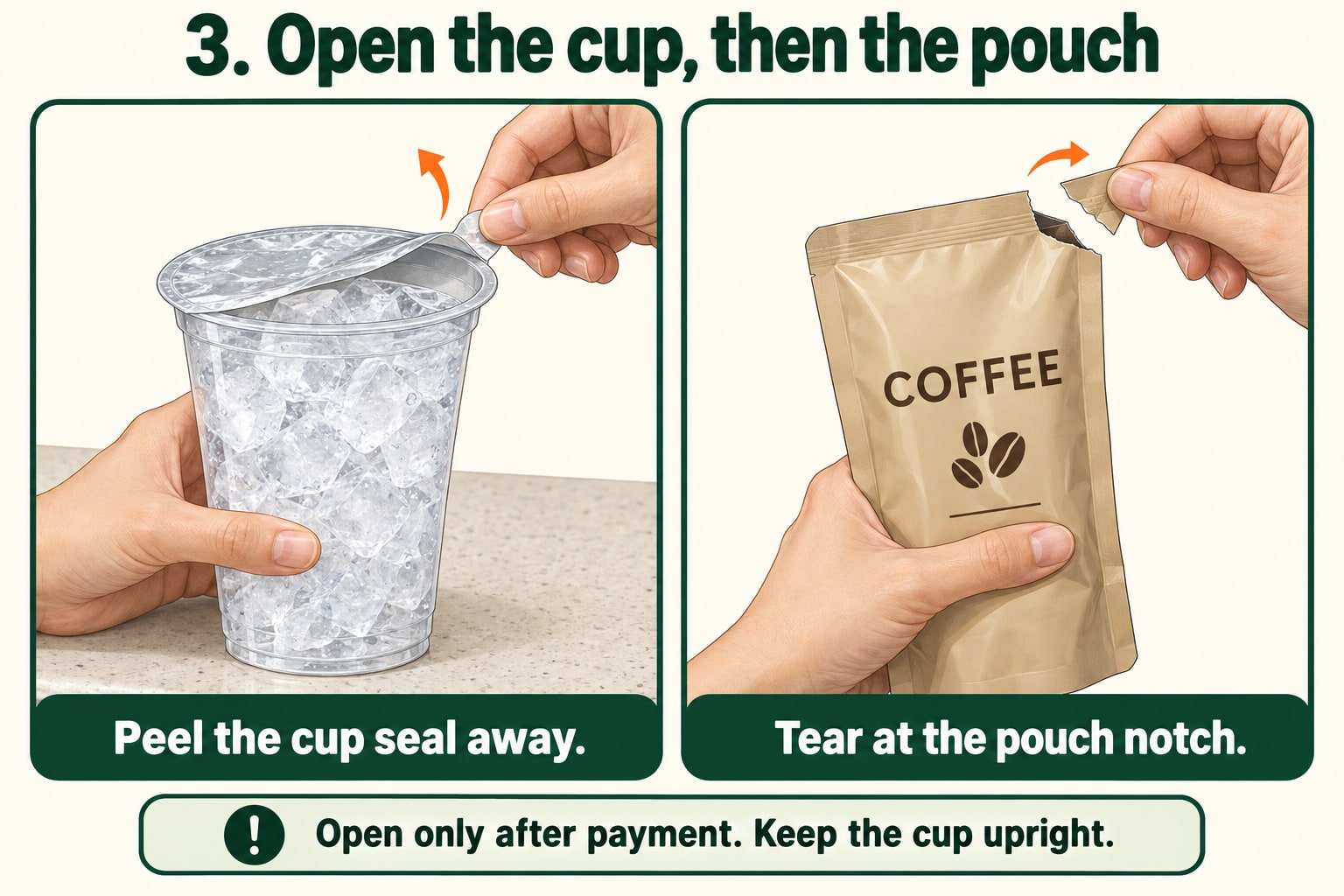 Hands peeling an ice seal and opening a pouch