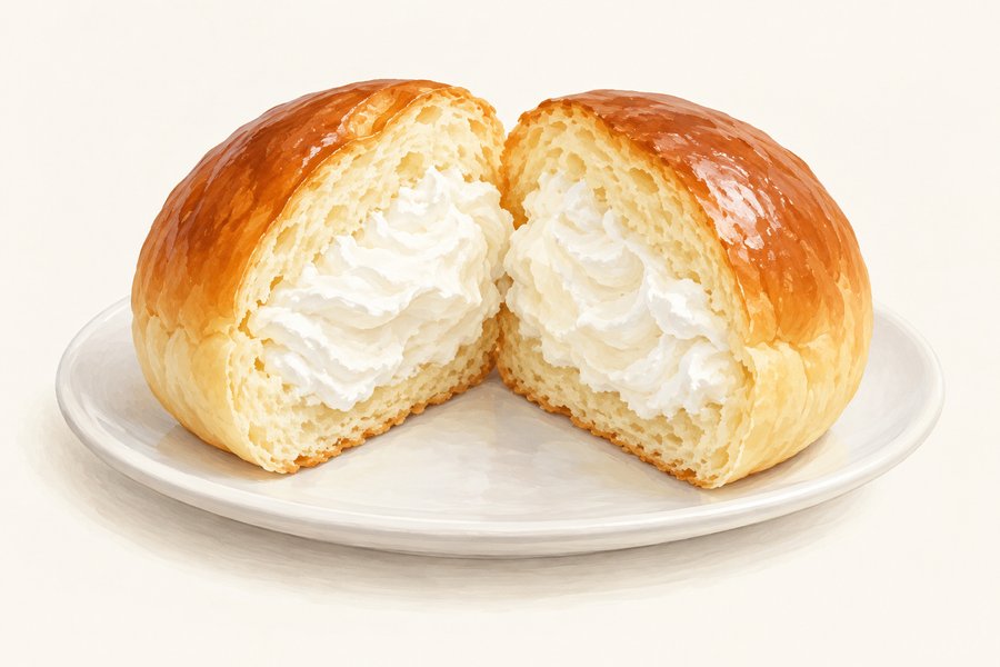 Cream filled bun cut in half